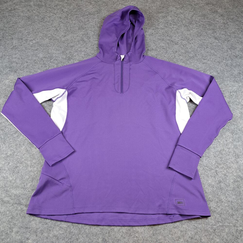 REI Hoodie Womens XL Purple 1/4 Zip Pullover Running Hiking Outdoors Top Hooded